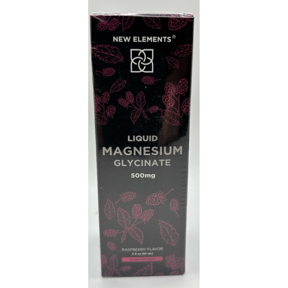 NEW-New‎ Elements Liquid Magnesium Glycinate Supplement 500mg forAdults Raspbery